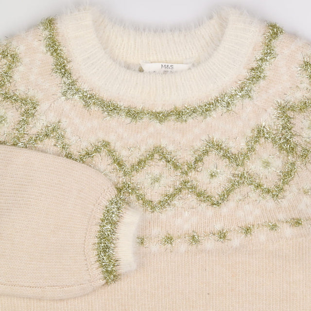 Cream Knit Sweater with Gold Detailing