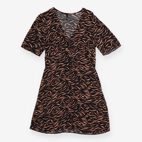 Animal Print Button Front Midi Dress Black Brown