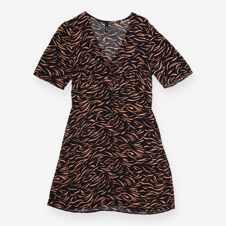 Animal Print Button Front Midi Dress Black Brown