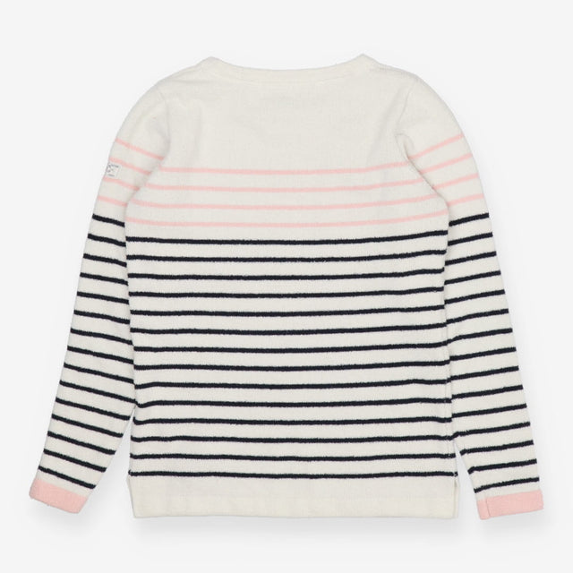Breton Stripe Sweater – Textured Knit with Pink Ac