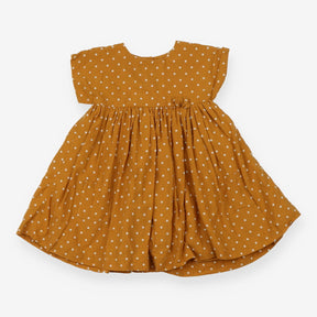 Cap sleeve mustard spotted dress