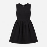 Dress Black Smocked Midi Sleeveless Textured