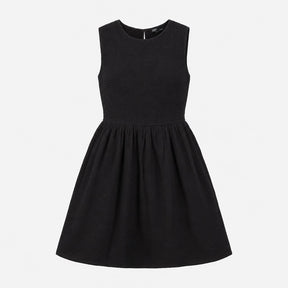 Dress Black Smocked Midi Sleeveless Textured