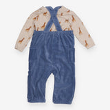 Dungaree set blue cord giraffe and T-shirt long sl