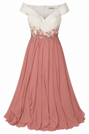 Ivory and Dusty Rose Embellished Maxi Occasion Dre