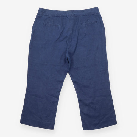 Linen Trousers Navy Cropped Wide Leg Tailored