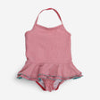 Swimsuit red and white stripe with blue pom poms