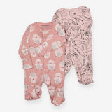 Sleepsuits 2pc pink birds outline animals