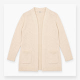 Open Front Chunky Cotton Knit Cardigan Cream