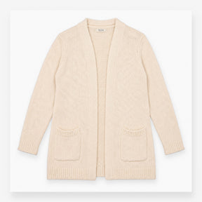 Open Front Chunky Cotton Knit Cardigan Cream
