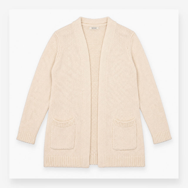 Open Front Chunky Cotton Knit Cardigan Cream