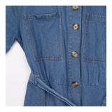 Jumpsuit Denim Short Sleeve Belted Utility Mid Blu