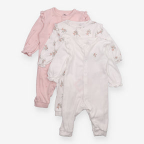 Footless Sleepsuit Floral Pointelle White and Pink
