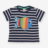 Tee Navy and White Strip with Multi coloured Fish 