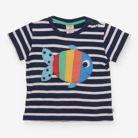 Tee Navy and White Strip with Multi coloured Fish 