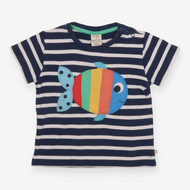 Tee Navy and White Strip with Multi coloured Fish 