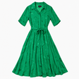 Shirt Dress Emerald Green Tonal Floral Tie Waist