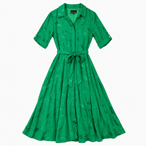 Shirt Dress Emerald Green Tonal Floral Tie Waist