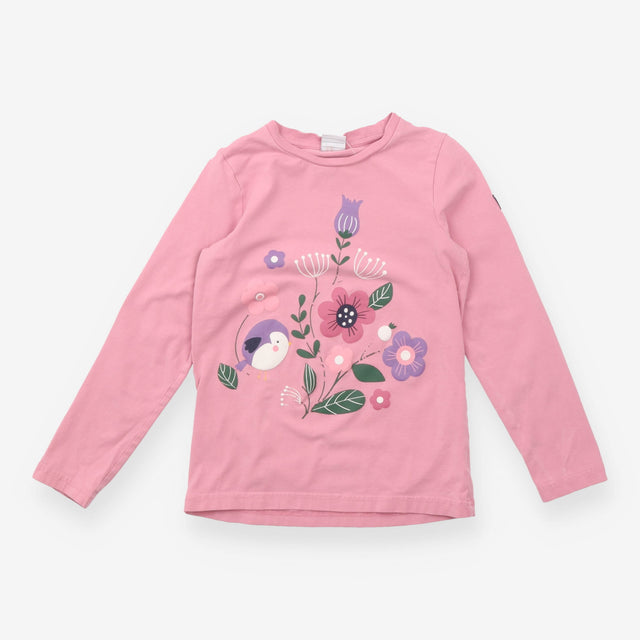 Pink t-shirt long sleeve flowers and bird