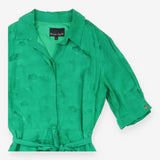 Shirt Dress Emerald Green Tonal Floral Tie Waist