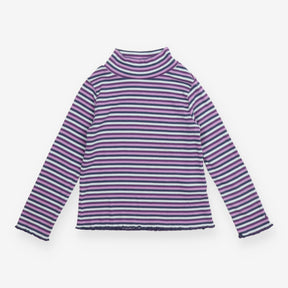 T-Shirt Roll Neck Purple and Navy Stripe