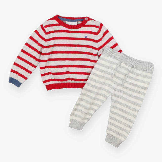 Outfit knitted sweater and leggings stripped red g