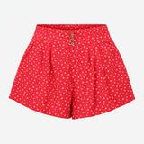 Bright Pink White Ditsy Floral High Waist Button F
