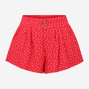 Bright Pink White Ditsy Floral High Waist Button F