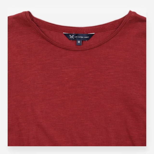 Long Sleeve Top Crew Neck Plain Burgundy Berry