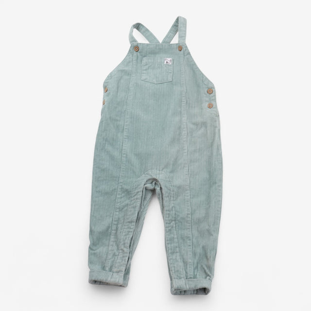 Dungaree set sage cord with grey fox tee