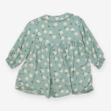 Dress Green Collared with Cream Flowers