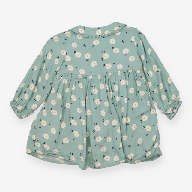 Dress Green Collared with Cream Flowers
