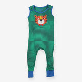 Romper Green stripe Smart Tiger Applique