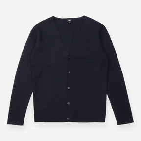 Cardigan Navy Button Front Long Sleeve Minimal Kni