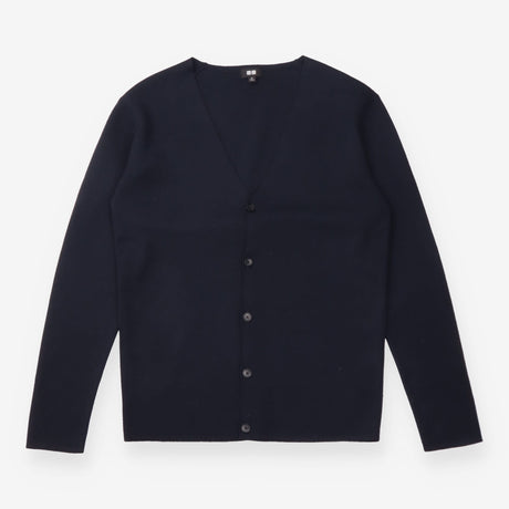 Cardigan Navy Button Front Long Sleeve Minimal Kni