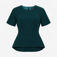 Top Green Short Sleeve Peplum Round Neck