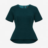 Top Green Short Sleeve Peplum Round Neck