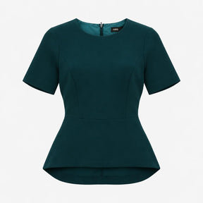 Top Green Short Sleeve Peplum Round Neck