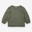 Top Khaki Olive Green Puff 3/4 Sleeve Crew Neck