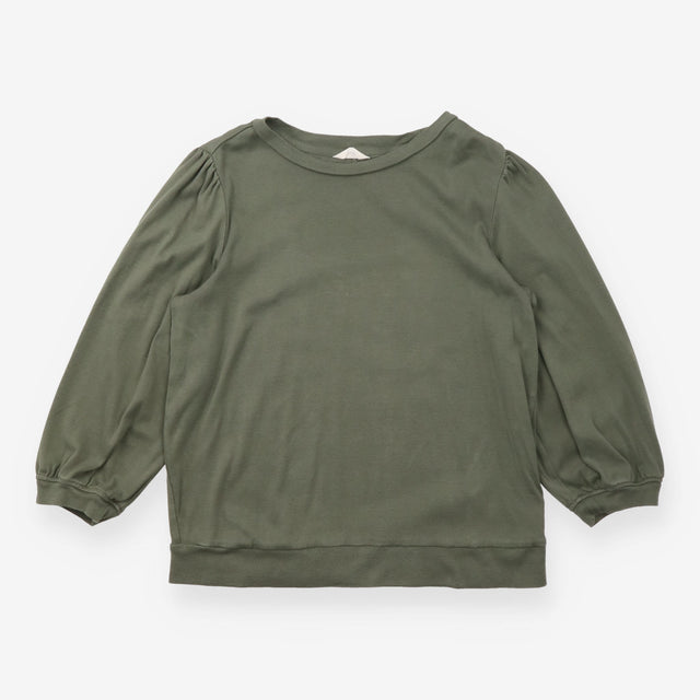 Top Khaki Olive Green Puff 3/4 Sleeve Crew Neck