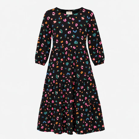 Tiered Midi Dress Leopard Spot Multicolour