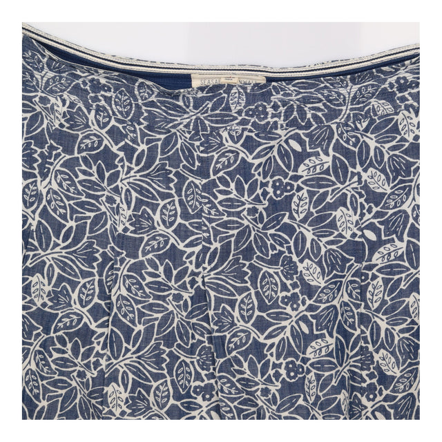 Jamboree Cotton Midi Skirt Blue Leaf Print
