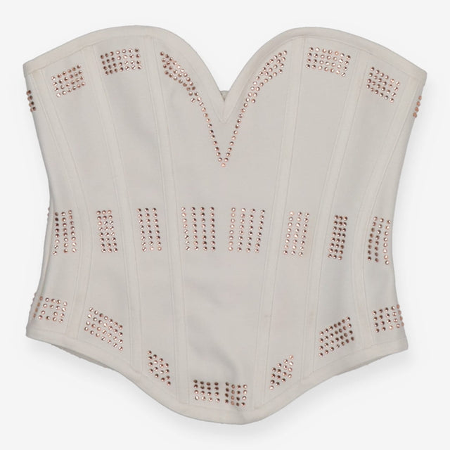 White Structured Corset Top Rose Gold Rhinestone