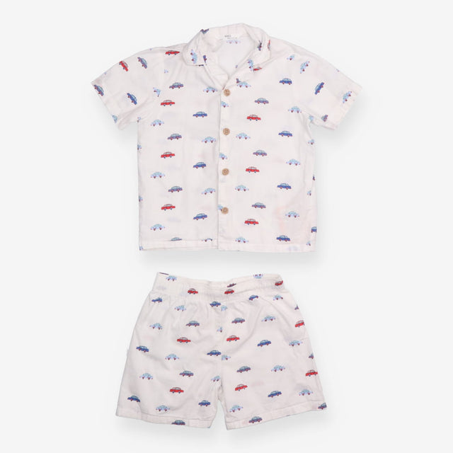 White Pyjamas with Colourful Cars