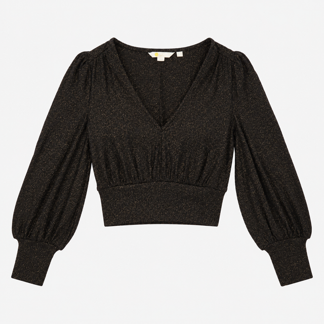 Metallic Sparkle V-Neck Long Sleeve Top Black Gold