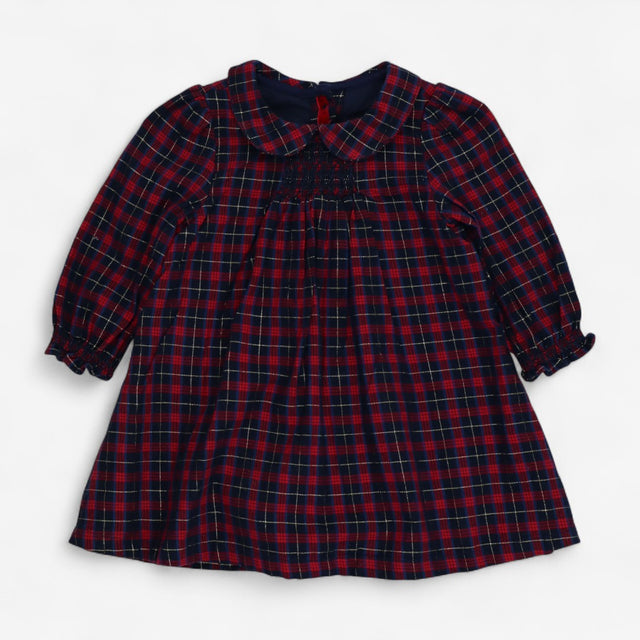 Dress Smocked Tartan with Gold