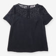 Silk Blouse Black Star Lace Yoke Short Sleeve