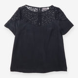 Silk Blouse Black Star Lace Yoke Short Sleeve