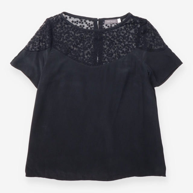 Silk Blouse Black Star Lace Yoke Short Sleeve