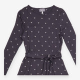Dress Black Bee Print Long Sleeve Belted Midi